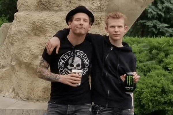 Griffin Parker Taylor and father Corey Taylor. Griffin is a lead vocalist like his father