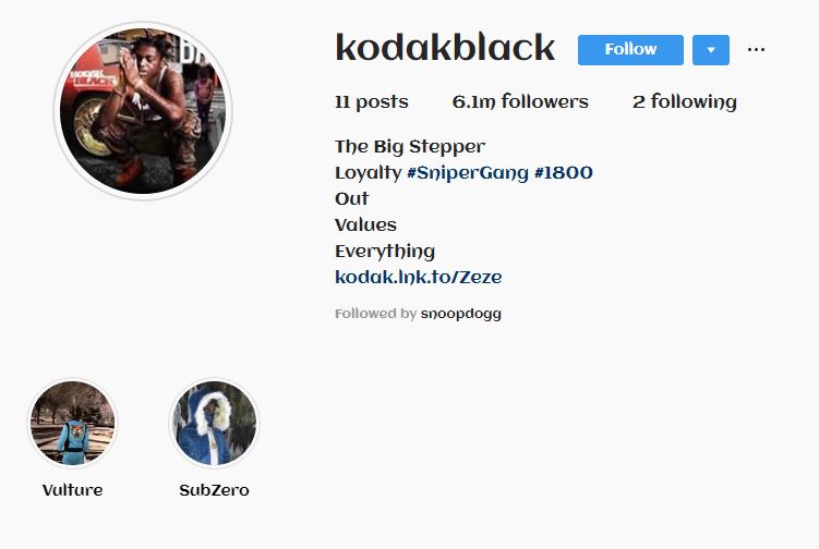 Kodak Black's Instagram