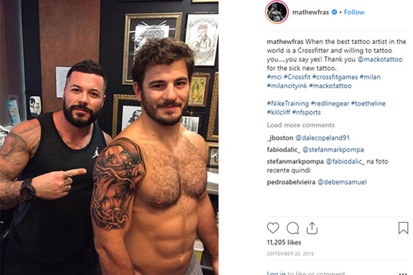 Mat Fraser and his tattoo artist, Antonio