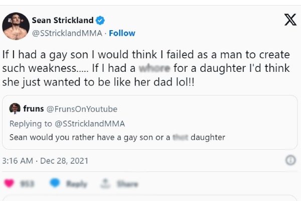 Sean Strickland anti LGBTQ comments
